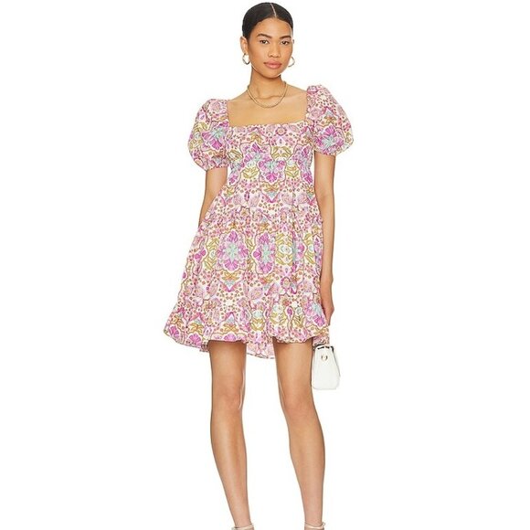 Misa Los Angeles Dresses & Skirts - NEW MISA Kayla Pink Summer Floral Puff Sleeve Mini Dress P3893